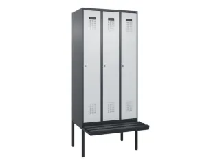 locker met bank,HxBxD 2120x900x815mm,3vak,vak B 300mm,cilinderslot - 2