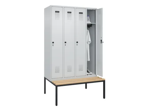 locker met bank,HxBxD 2120x1200x815mm,4vak,vak B 300mm,draaigrendel