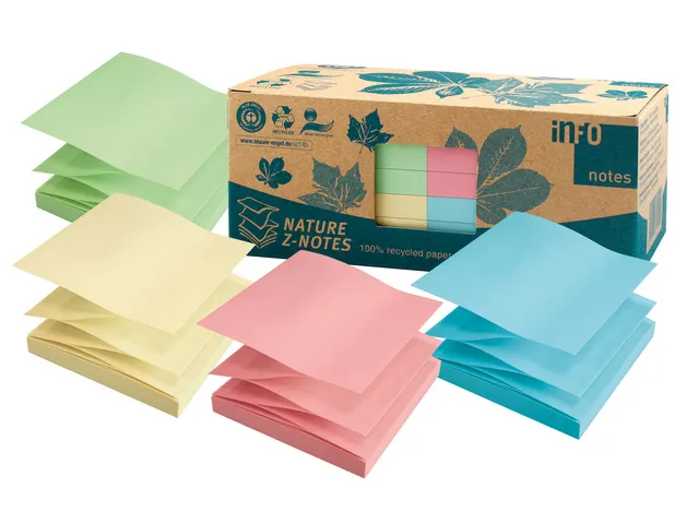75x75mm Z-Notes ass kleur, nature, doos 12 blokken