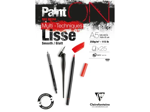 Tekenblok Clairefontaine Paint On A5 glad 25 vel 250gr wit