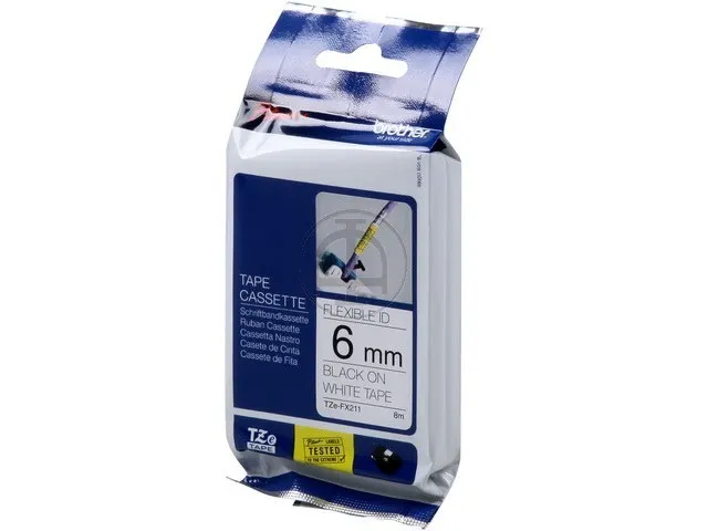 Lettertape Brother Tze-Fx211 6mm zwart op wit