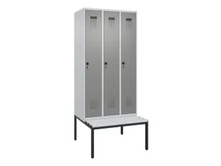 locker met bank,voor scheiding van kleding,HxBxD 2120x900x815mm,3vak - 2