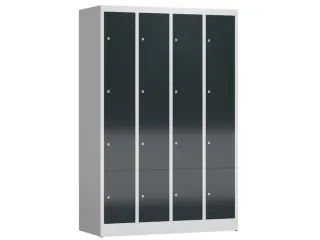 Lockerkast 1800x1185x500mm 4x4 vakken cilinderslot, sokkel, RAL7016 - 1