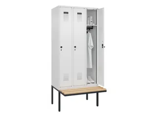 locker met bank,HxBxD 2120x900x815mm,3vak,vak B 300mm,draaigrendel - 1