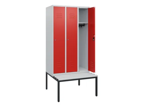 locker met bank,HxBxD 1950x900x815mm,3vak,vak B 300mm,cil.-slot