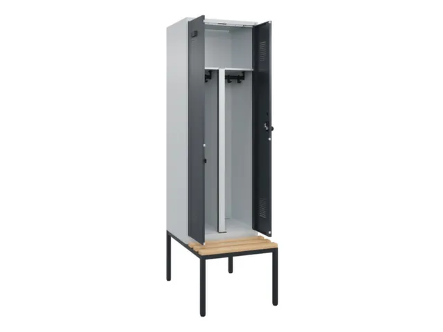 PBM-locker met bank,HxBxD 2120x600x815mm,2vak,vak B 300mm,draaigrendel