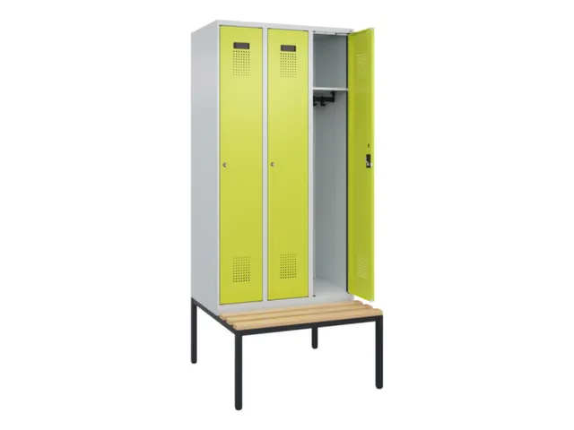 locker met bank,HxBxD 2120x900x815mm,3vak,vak B 300mm,cilinderslot