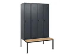 locker met bank,HxBxD 1950x1200x815mm,4vak,vak B 300mm,draaigrendel