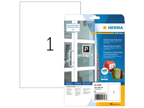 HERMA 10798 Weerbestendige etiketten A4 210x297mm Wit 20 stuks