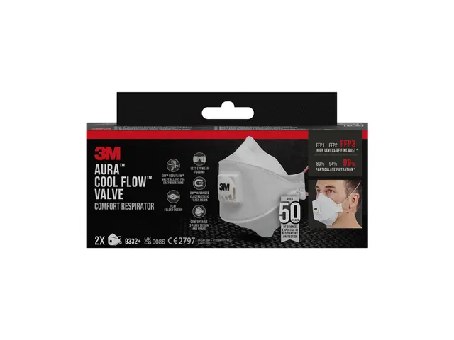 Stofmasker 3M Aura Comfort Cool Flow 9332 FFP3 2 stuks