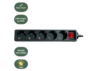 Stekkerdoos BRASQ 5 voudig 1.4 meter zwart - 4