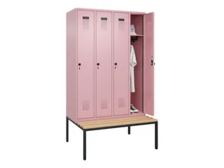 locker met bank,HxBxD 2120x1200x815mm,4vak,vak B 300mm,draaigrendel - 1