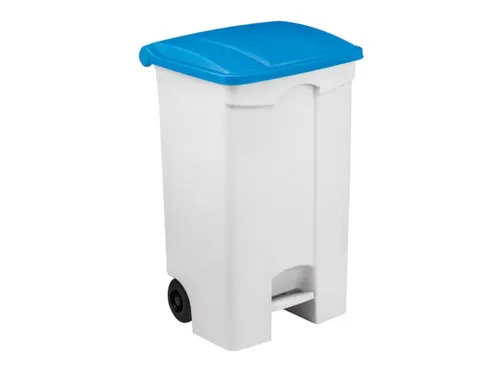 Contitop,mobiele afvalbak met pedaal 90L wit/blauw