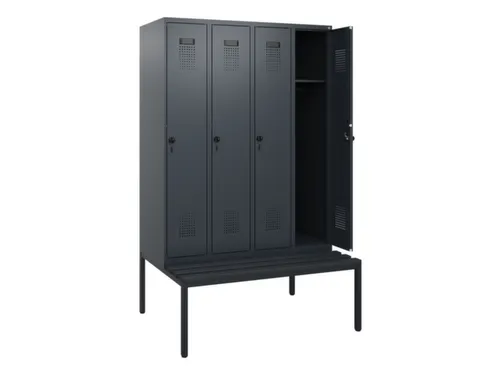 locker met bank,HxBxD 1950x1200x815mm,4vak,vak B 300mm,draaigrendel