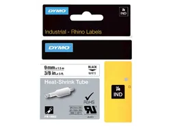 Labeltape Dymo Rhino industrieel krimpkous 9mm zwart op wit