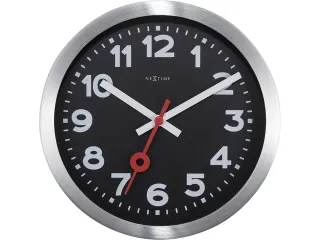 Wandklok NeXtime 'Station' Ø19cm, geborsteld aluminium zwart - 1