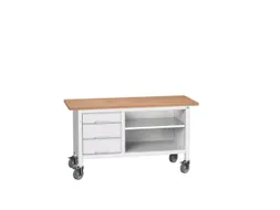 werkbank,HxBxD 830x1500x600mm,multiplexblad,uitrusting: 3laden,legbord