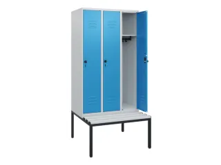 locker met bank,HxBxD 1950x900x815mm,3vak,vak B 300mm,draaigrendel - 2
