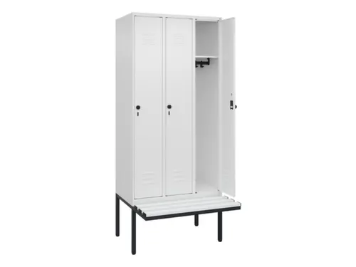 locker met bank,HxBxD 2120x900x815mm,3vak,vak B 300mm,draaigrendel