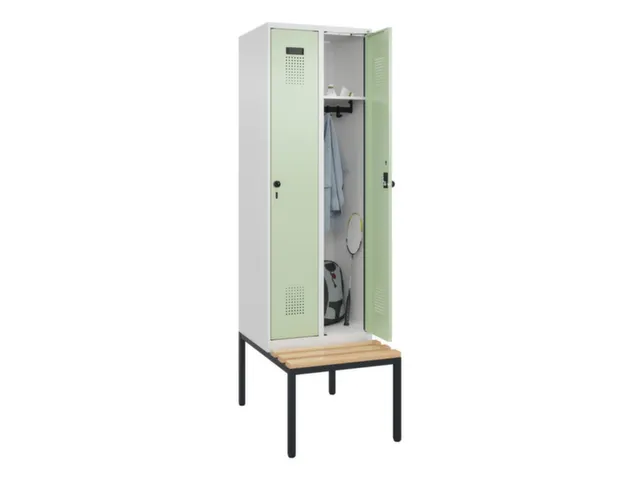 locker met bank,HxBxD 2120x600x815mm,2vak,vak B 300mm,draaigrendel
