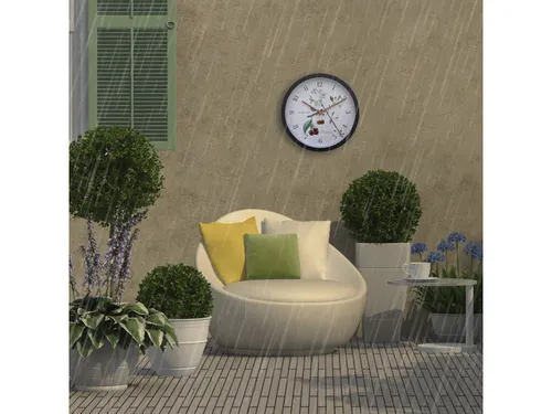 Buitenklok Nextime dia 30.5cm Prunus cijfers, zwarte rand witte wijzer