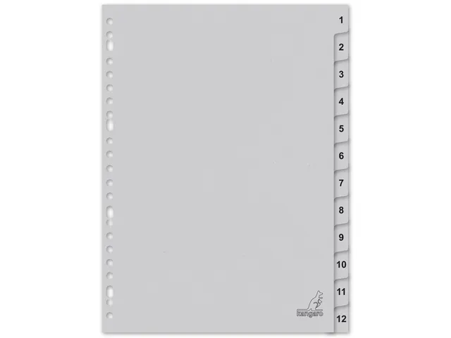 Tabblad ECO Kangaro A4 cijfers 180 grams grijs karton 23-gaats 12-deli