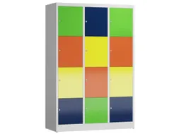 Lockerkast 1800x1185x500mm 3x4 vakken cilinderslot, sokkel, Multicolor