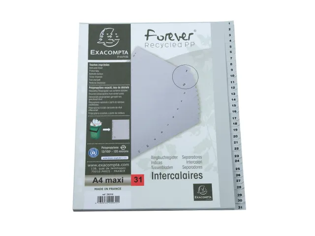 Bedrukte Tabbladen A4+ Grijs Polypropyleen 31-delig 1-31 23-Gaats