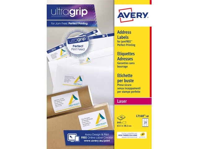 adresetiket Avery QuickPeel 63,5x38,1 wit 40 vel 21etiketten per vel