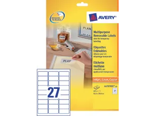 Etiket Avery L4737rev-25 63.5x29.6mm Afneembaar Wit 675 Stuks - 2