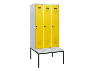 locker met bank,HxBxD 1950x900x815mm,3vak,vak B 300mm,draaigrendel - 2