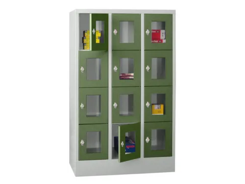 lockerkast,HxBxD 1518x900x500mm,3x4vakken,RAL7035,front RAL6011