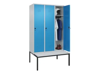 locker met bank,HxBxD 2120x1200x815mm,3vak,vak B 400mm,draaigrendel - 3