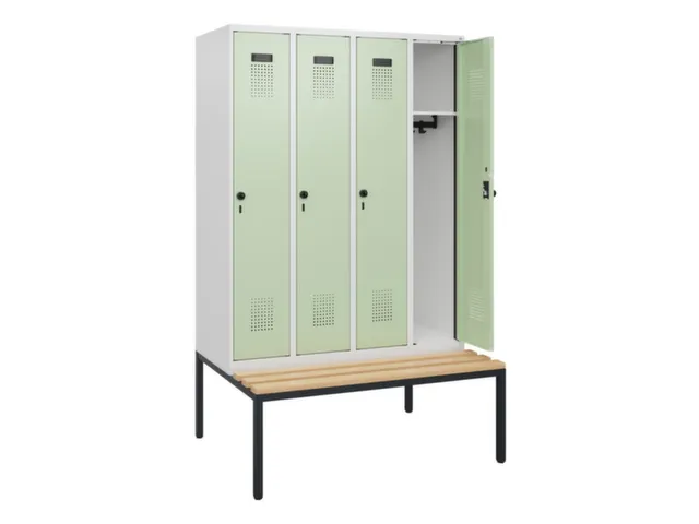 locker met bank,HxBxD 1950x1200x815mm,4vak,vak B 300mm,draaigrendel