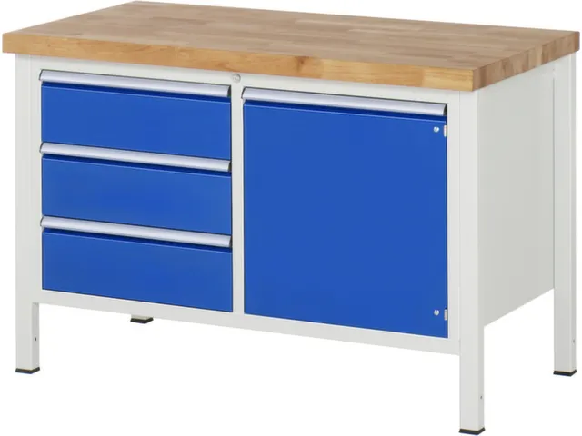 établi HxlxP 840-1040x1250x700mm plateau hêtre force 1250kg 4 pieds