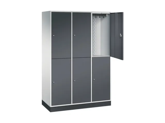 Dubbeldekse garderobekast,HxBxD 1950x1220x500mm,3x2vak.,vak B 360mm