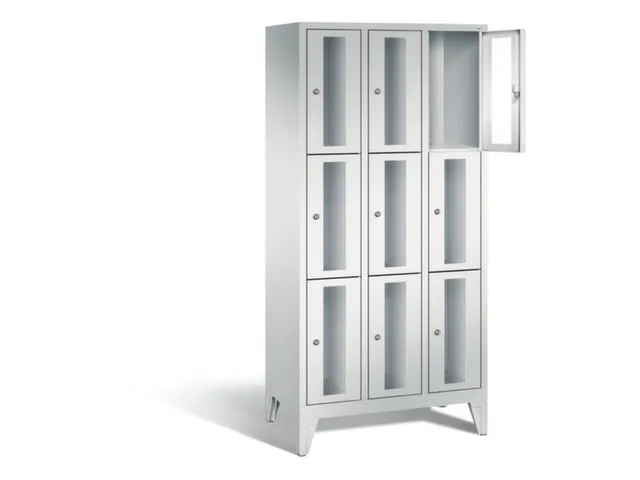 lockerkast 1850x900x500mm 3x3 vakken Cilinderslot Poten, RAL7035