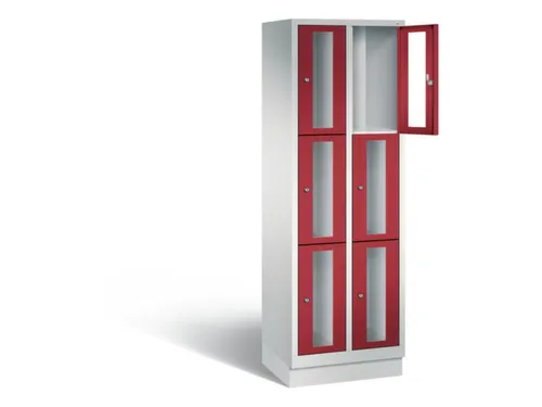 Lockerkast 1800x610x500mm 2x3 vakken Cilinderslot, Sokkel, RAL3003