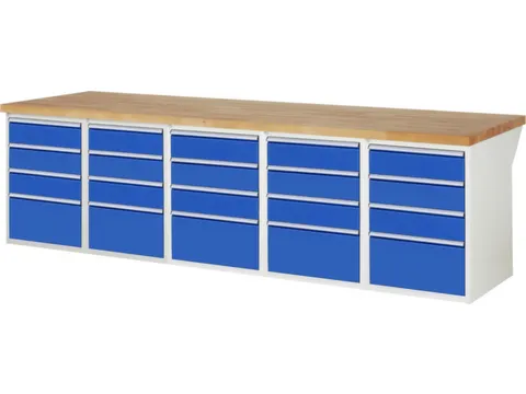 werkbank,HxBxD 890x3000x900mm,beukblad,draagverm. 750kg,5containers