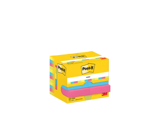 Bloc mémos 3M Post-it 653 38x51mm couleur assorti 12 pièces