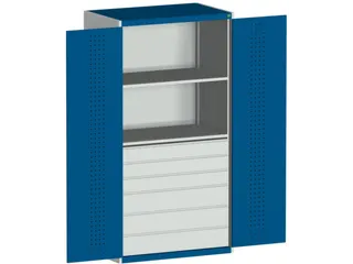 systeemkast 2000x1050x650mm 2xStalen bodem 6laden Ral7035 Ral5010 - 2