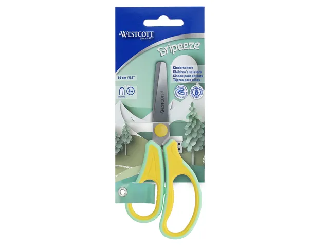Kinderschaar Westcott Gripeeze 14cm geel / l.blauw linkshandig ronde p