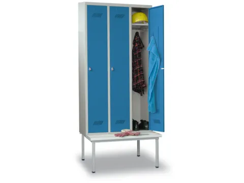 locker met bank,HxBxD 2150x1200x500mm,3vak,RAL7035,front RAL5012