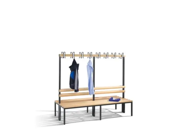 Omkleedbank L 1960Mm Houten Zitlatten Dubbelzijdige Hakenlijst Ral7021