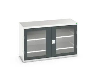 vitrinekast 800x1300x550mm 2xStalen bodem romp RAL7035 front RAL7016 - 1