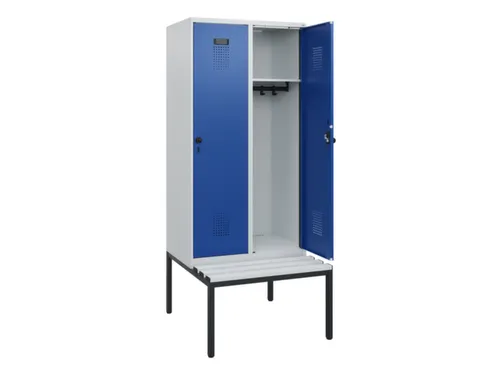 locker met bank,HxBxD 1950x800x815mm,2vak,vak B 400mm,draaigrendel