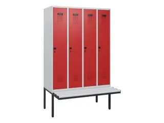 locker met bank,HxBxD 1950x1200x815mm,4vak,vak B 300mm,draaigrendel - 2