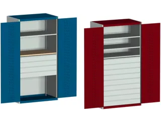 systeemkast 2000x1050x650mm 1 legbord 4 laden RAL7035, front RAL5010 - 2