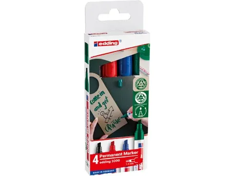 permanent marker E-3300 assorti kleuren, blister van 4 stuks