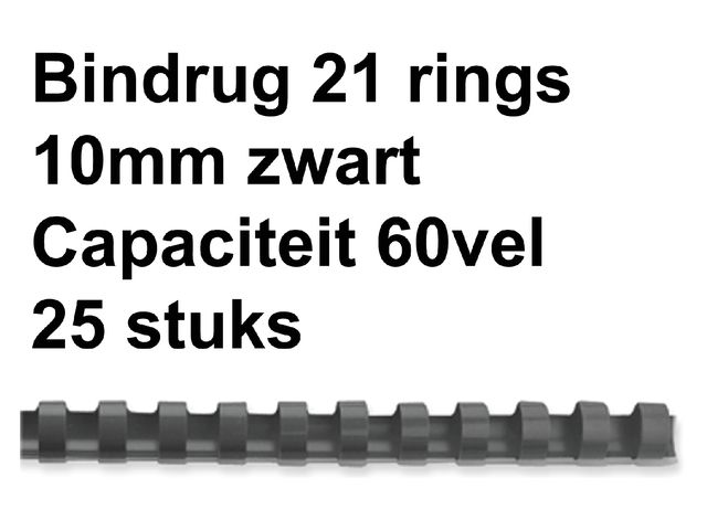 Bindrug Fellowes 10mm 21-rings A4 zwart 25stuks | FellowesInbindmachine.nl